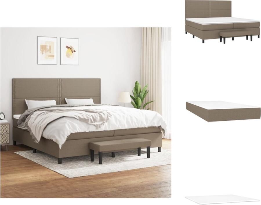 VidaXL Boxspringbed Comfortabele ondersteuning Middelharde ondersteuning Duurzaam materiaal Pocketvering matras Huidvriendelijk topmatras Multifunctioneel bankje Kleur- taupe Afmetingen- 203 x 200 x 118 128 cm Bed - Foto 2