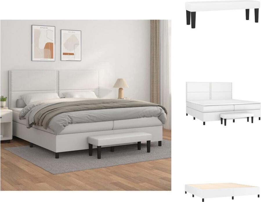 VidaXL Boxspringbed Comfortabele ondersteuning Pocketvering matras Middelharde ondersteuning Huidvriendelijk topmatras Multifunctioneel bankje wit 203 x 200 x 118 128 cm Bed - Foto 2