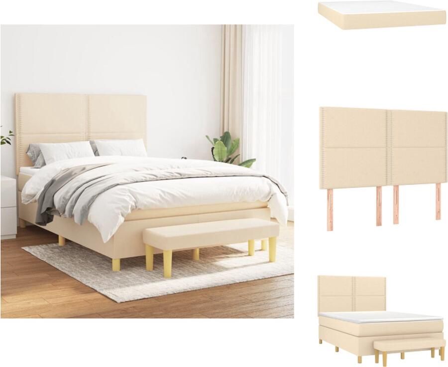 VidaXL Boxspring Bed Crème 193 x 144 x 118 128 cm Duurzaam materiaal Verstelbaar hoofdbord Pocketvering matras Middelharde ondersteuning Huidvriendelijk topmatras Multifunctioneel bankje Bed - Foto 4