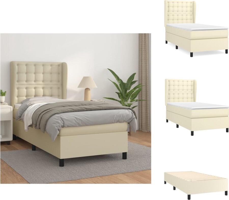 VidaXL Boxspringbed Crème 203 x 103 cm Duurzaam kunstleer Verstelbaar hoofdbord Pocketvering matras Middelharde ondersteuning Huidvriendelijk topmatras Bed