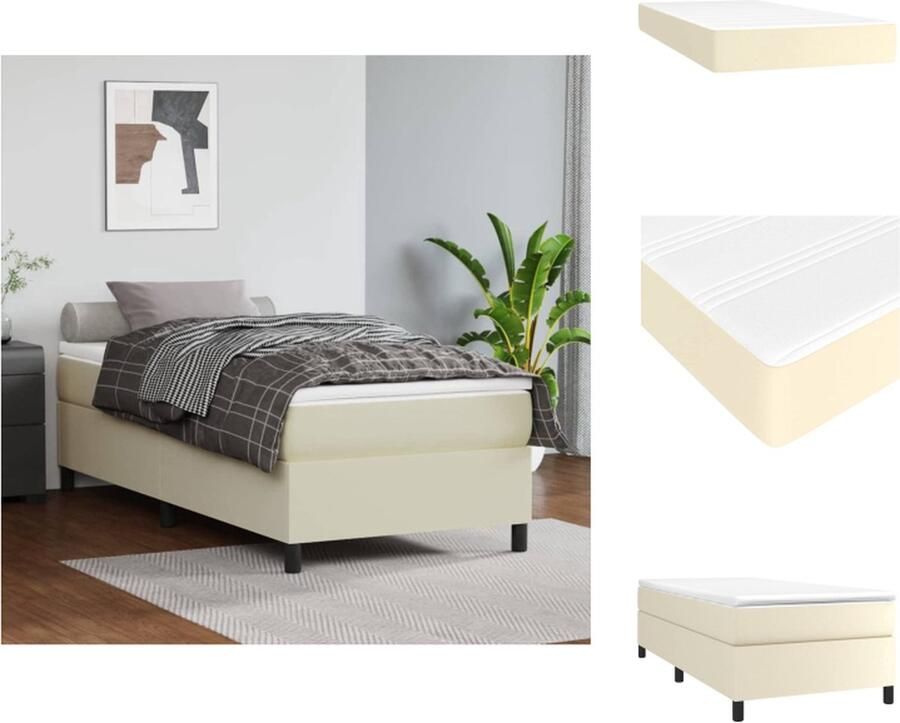 VidaXL Boxspringbed Crème 203 x 90 x 35 cm Duurzaam kunstleer Pocketvering matras Middelharde ondersteuning Huidvriendelijk topmatras Multiplex lattenbodem Bed
