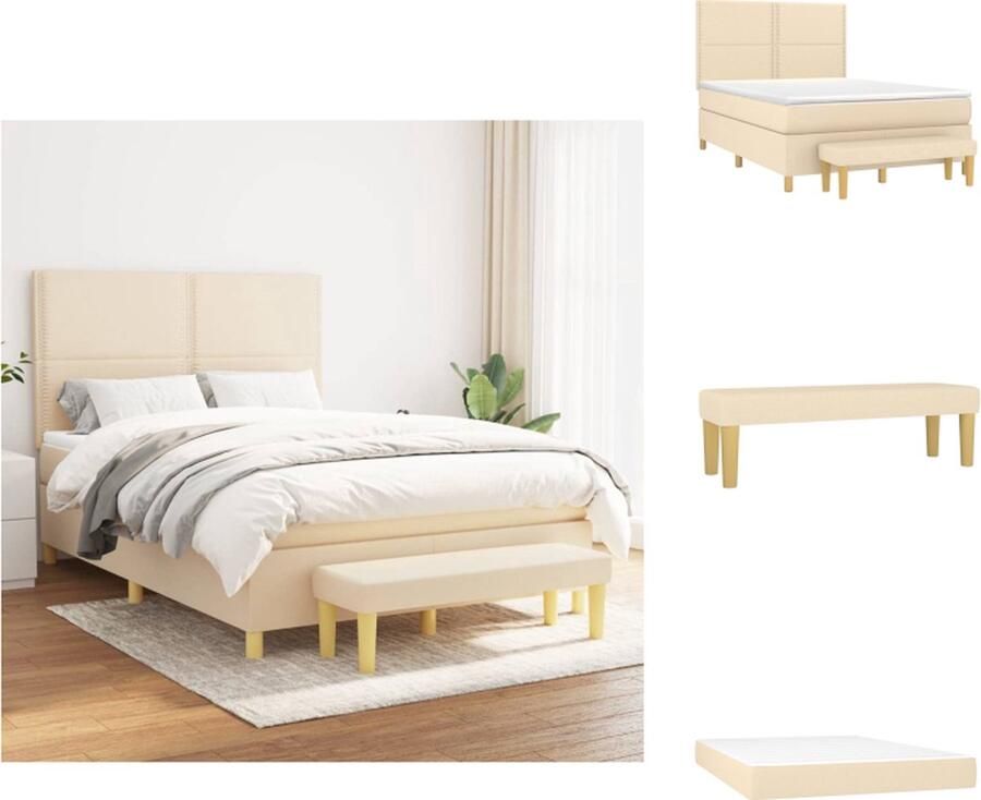 VidaXL Boxspringbed Crème 203x144x118 128 cm Duurzaam materiaal Verstelbaar hoofdbord Pocketvering matras Middelharde ondersteuning Huidvriendelijk topmatras Multifunctioneel bankje Bed - Foto 4