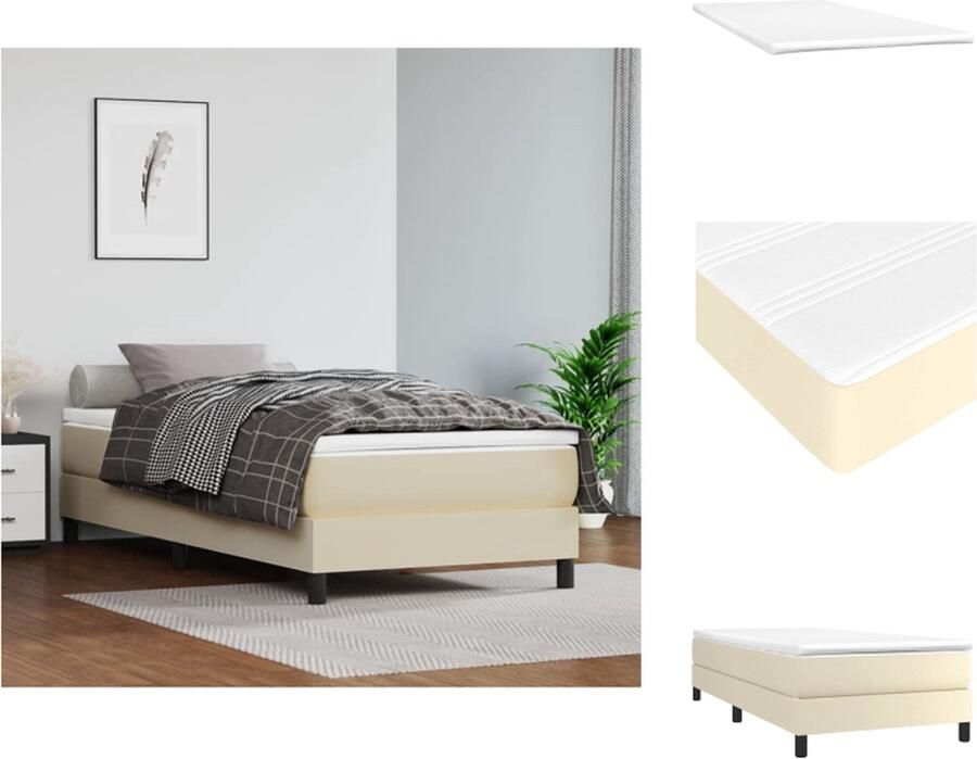 VidaXL Boxspringbed Crème Kunstleer 203 x 100 x 25 cm Pocketvering Matras Middelharde Ondersteuning Huidvriendelijk Topmatras Multiplex Lattenbodem Bed - Foto 2