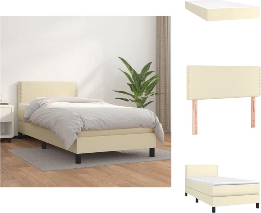VidaXL Boxspringbed Crème Kunstleer 203x100x78 88 cm Hoogwaardige pocketvering Verstelbaar hoofdbord Comfortabele ondersteuning Huidvriendelijk topmatras Bed - Foto 2