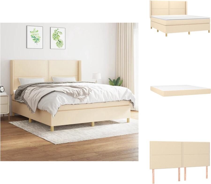 VidaXL Boxspringbed Comfortabele ondersteuning Duurzaam materiaal Pocketvering matras Middelharde ondersteuning Huidvriendelijk topmatras Kleur- crème Afmetingen- 203 x 183 x 118 128 cm (L x B x H) Bed - Foto 2