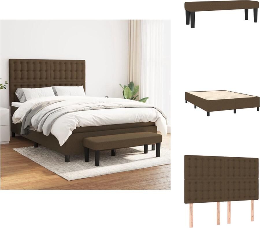 VidaXL Boxspringbed donkerbruin 203 x 144 x 118 128 cm Ademend duurzaam Verstelbaar hoofdbord Pocketvering matras Middelharde ondersteuning Huidvriendelijk topmatras Multifunctioneel bankje Inclusief montagehandleiding Bed - Foto 3