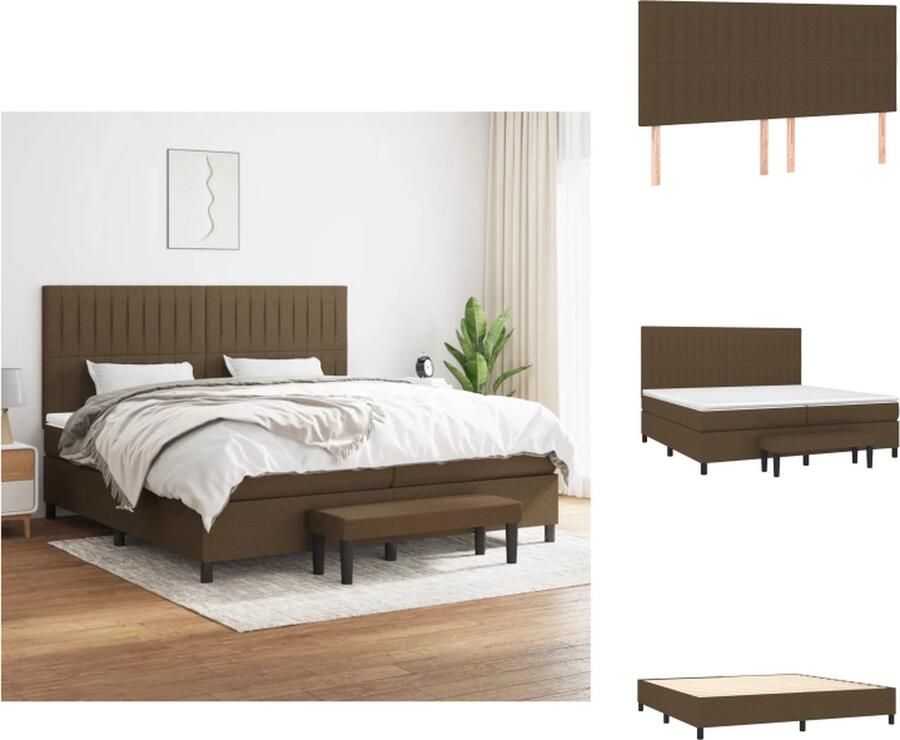 VidaXL Boxspringbed Huidvriendelijk topmatras Praktisch hoofdbord Pocketvering matras Middelharde ondersteuning Multifunctioneel bankje Donkerbruin 203 x 200 x 118 128 cm 100 x 200 x 20 cm 200 x 200 x 5 cm 100 x 30 x 30 cm Bed - Foto 3