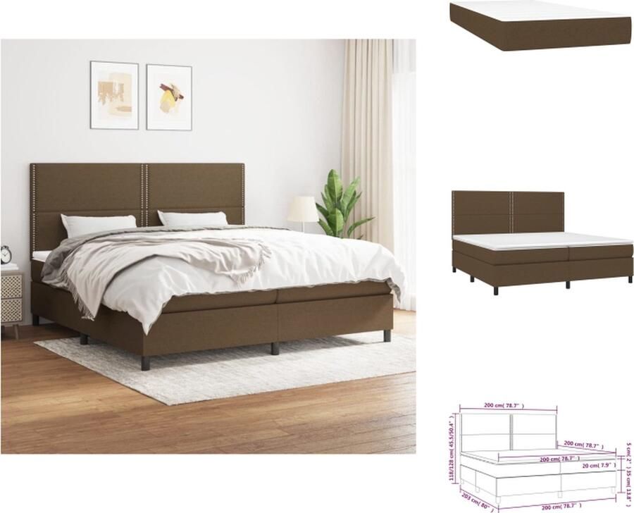 VidaXL Boxspringbed Donkerbruin Pocketvering 203x200x118 128 cm Duurzame stof Verstelbaar hoofdbord Middelharde ondersteuning Huidvriendelijk topmatras Montagehandleiding inbegrepen Bed - Foto 2