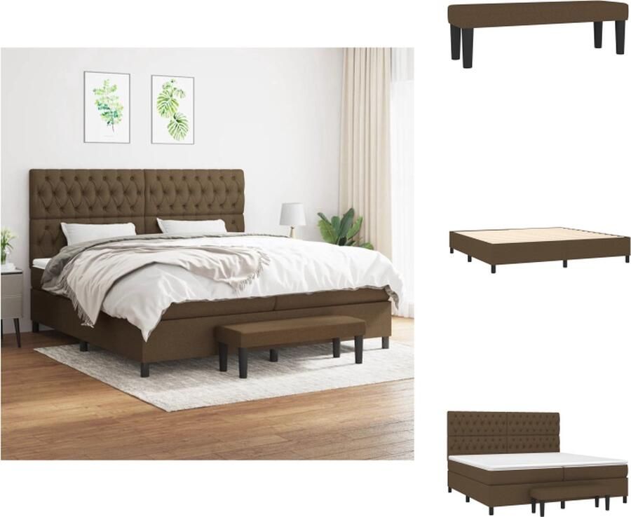 VidaXL Boxspringbed Huidvriendelijk topmatras Praktisch hoofdbord Pocketvering matras Middelharde ondersteuning Multifunctioneel bankje Donkerbruin 203 x 200 x 118 128 cm 100 x 200 x 20 cm 200 x 200 x 5 cm 100 x 30 x 30 cm Bed - Foto 4