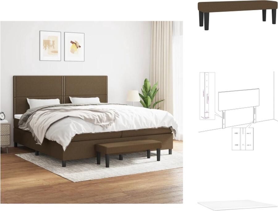 VidaXL Boxspringbed Huidvriendelijk topmatras Praktisch hoofdbord Pocketvering matras Middelharde ondersteuning Multifunctioneel bankje Donkerbruin 203 x 200 x 118 128 cm 100 x 200 x 20 cm 200 x 200 x 5 cm 100 x 30 x 30 cm Bed - Foto 9