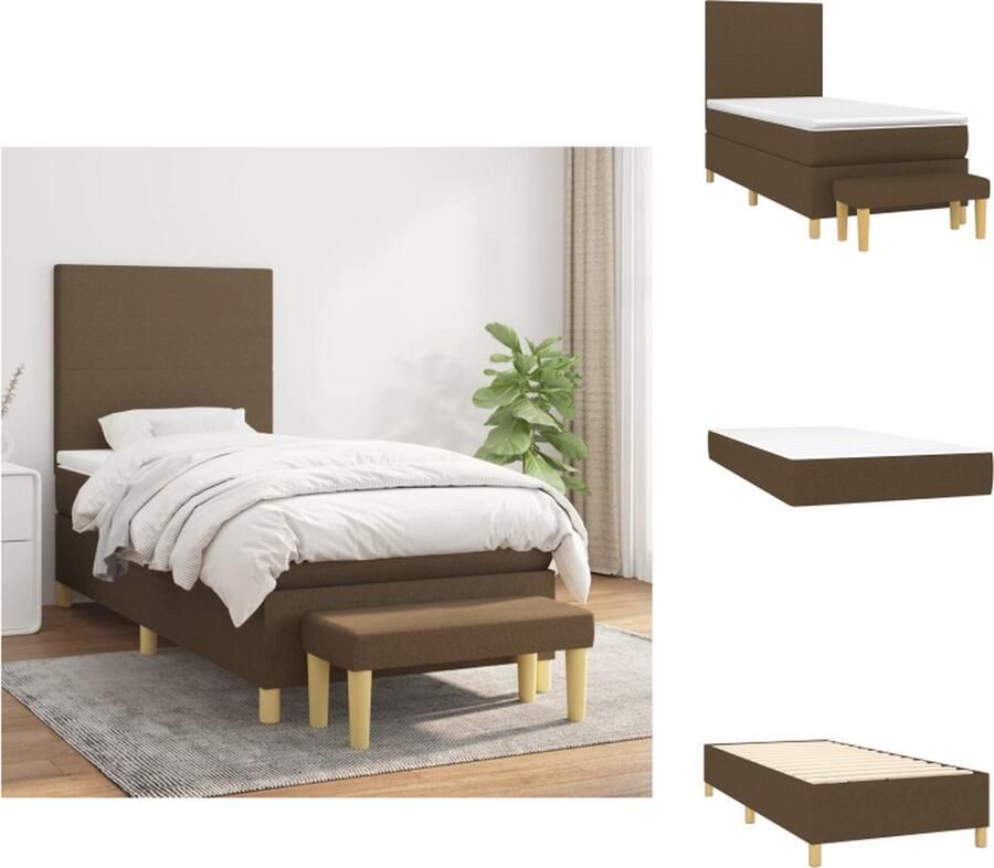 VidaXL Boxspringbed 203x83x118 128 cm Donkerbruin Pocketvering matras 80x200x20 cm Verstelbaar hoofdbord en comfortabele ondersteuning Huidvriendelijk topmatras 80x200x5 cm Multifunctioneel bankje Inclusief montagehandleiding Bed - Foto 5