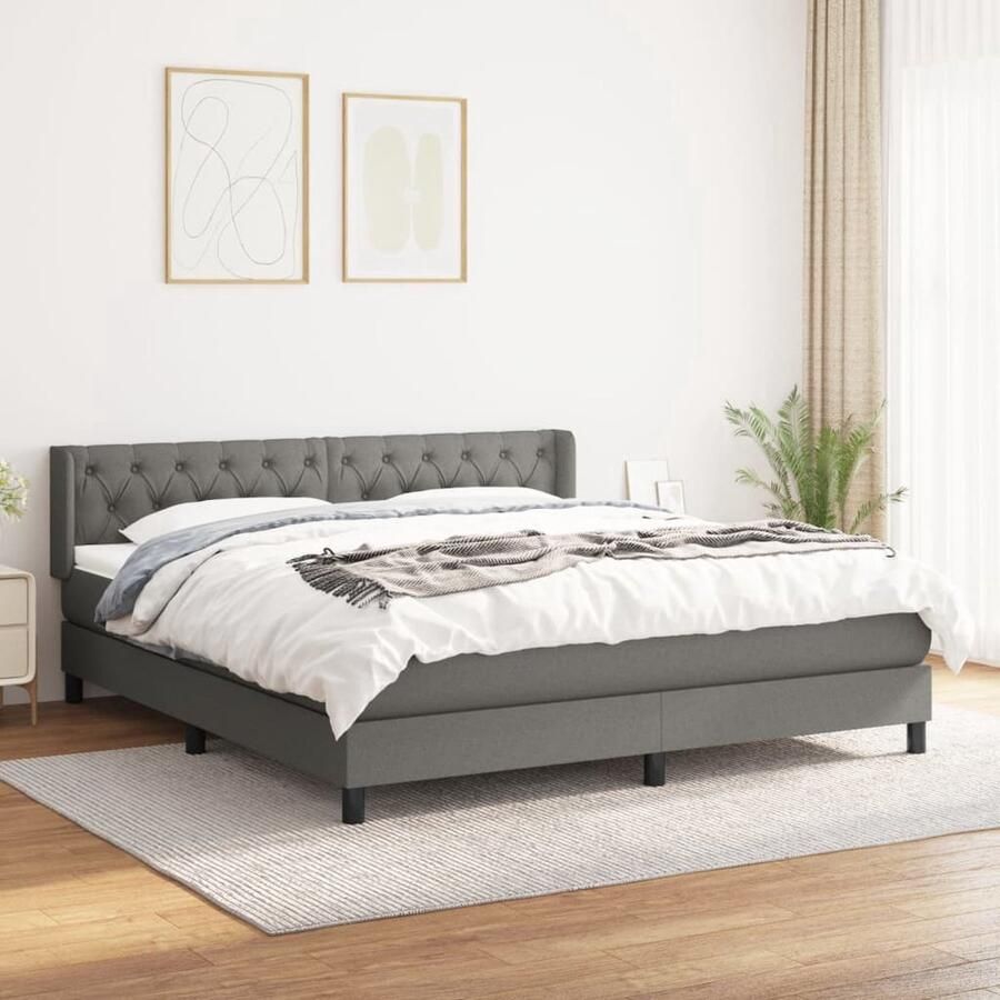 VidaXL Boxspringbed Donkergrijs 203 x 163 x 78 88 cm Pocketvering matras Middelharde ondersteuning Huidvriendelijk topmatras Inclusief montagehandleiding Bed