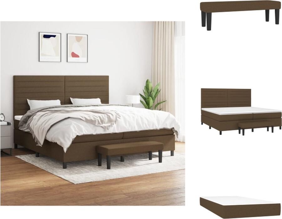 VidaXL Boxspringbed Huidvriendelijk topmatras Praktisch hoofdbord Pocketvering matras Middelharde ondersteuning Multifunctioneel bankje Donkerbruin 203 x 200 x 118 128 cm 100 x 200 x 20 cm 200 x 200 x 5 cm 100 x 30 x 30 cm Bed - Foto 7
