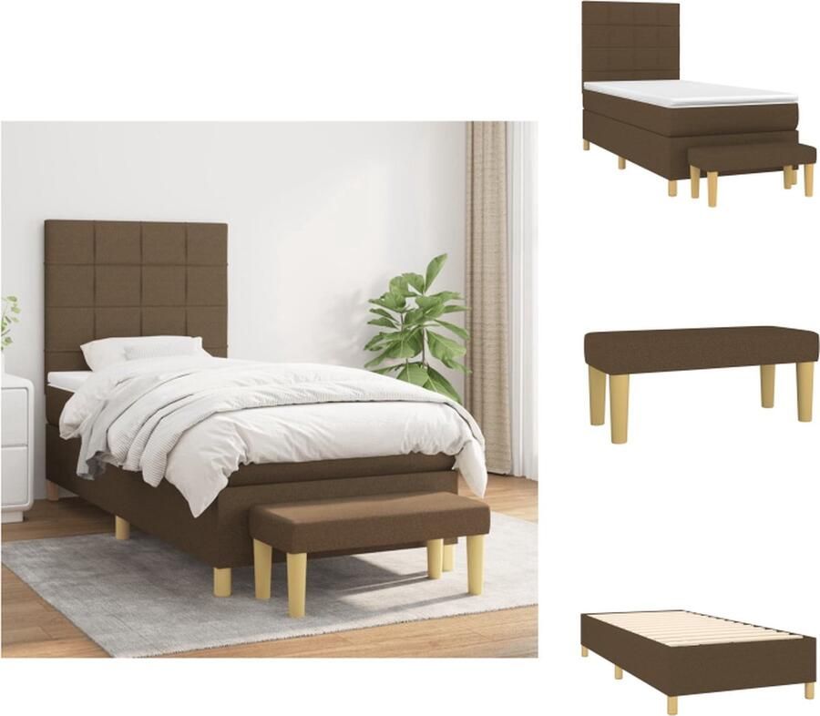 VidaXL Boxspringbed Duurzaam Donkerbruin 203x83x118 128 cm Pocketvering Middelhard Bedmatras 80x200x20 cm Huidvriendelijk Topmatras 80x200x5 cm Multifunctioneel Bankje 70x30x30 cm Bed