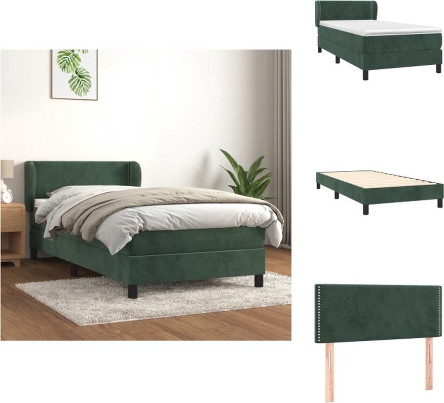 VidaXL Boxspringbed Comfort Bedframe donkergroen 203x93x78 88 cm Pocketvering matras Middelharde ondersteuning Huidvriendelijk topmatras Inclusief montagehandleiding Bed