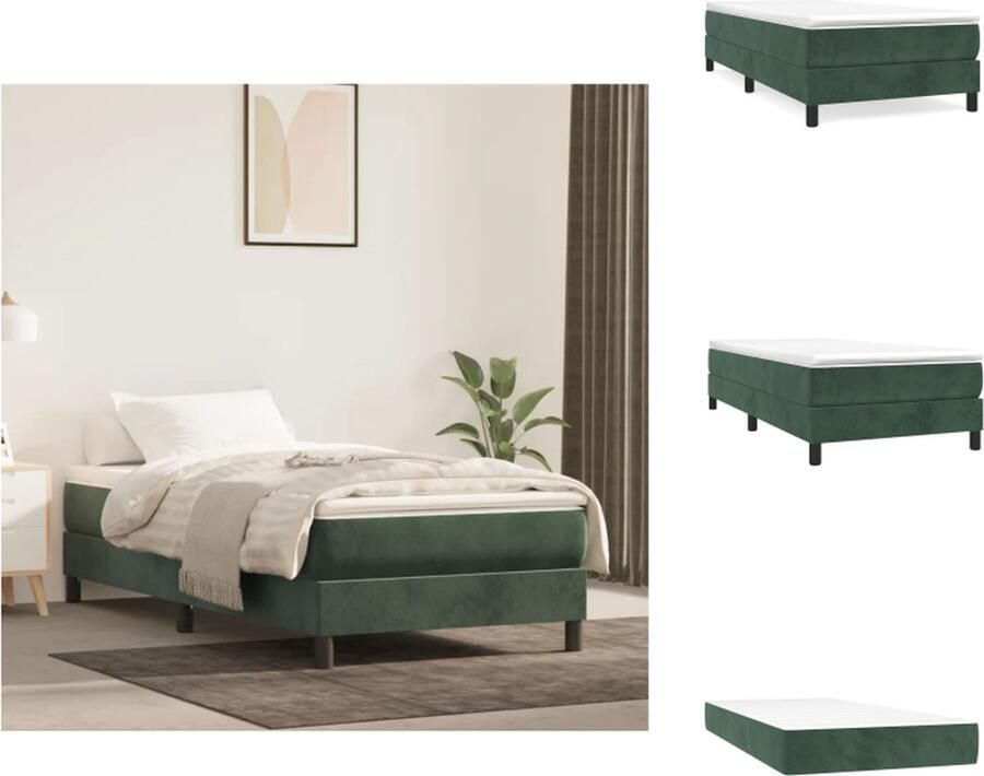 VidaXL Boxspringbed Fluweel Pocketvering Middelharde ondersteuning Huidvriendelijk Multiplex lattenbodem Donkergroen 203x80x25 cm Wit en donkergroen 80x200x20 cm Wit 80x200x5 cm 1x bedframe 1x matras 1x topmatras Bed - Foto 2