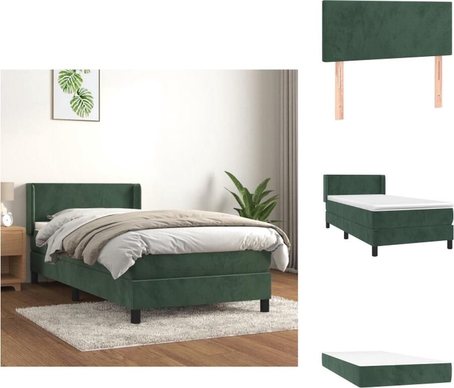 VidaXL Boxspringbed Fluwelen bedframe Pocketvering matras Huidvriendelijke topmatras Donkergroen 203 x 83 x 78 88 cm Geleverd met montagehandleiding Bed - Foto 2