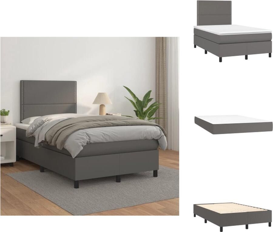VidaXL Boxspringbed Grijs kunstleer 203 x 120 x 118 128 cm Duurzaam comfortabel Verstelbaar hoofdbord Pocketvering matras Middelharde ondersteuning Huidvriendelijk topmatras Inclusief montagehandleiding Bed - Foto 4