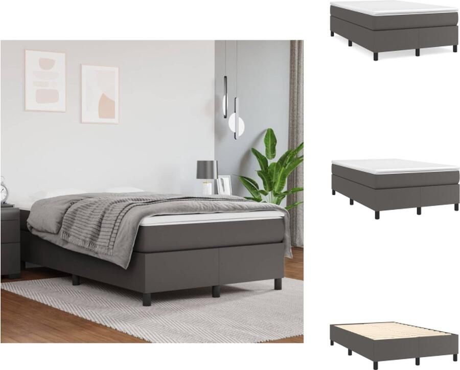 VidaXL Boxspringbed Grijs Kunstleer 203 x 120 x 35 cm Pocketvering matras Middelharde ondersteuning Huidvriendelijk topmatras Multiplex lattenbodem Bed - Foto 4