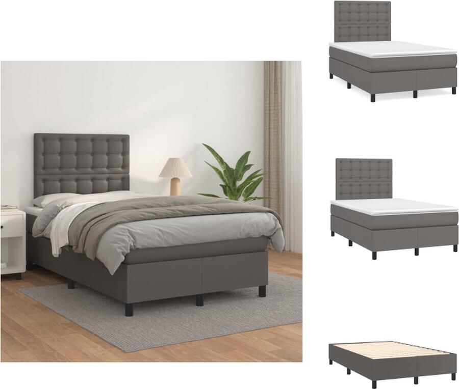 VidaXL Boxspringbed Grijs kunstleer 203 x 120 x 118 128 cm Duurzaam comfortabel Verstelbaar hoofdbord Pocketvering matras Middelharde ondersteuning Huidvriendelijk topmatras Inclusief montagehandleiding Bed - Foto 3