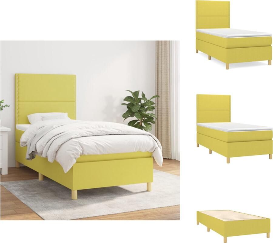 VidaXL Boxspringbed Groen 203 x 100 x 118 128 cm Pocketvering matras Middelharde ondersteuning Bed