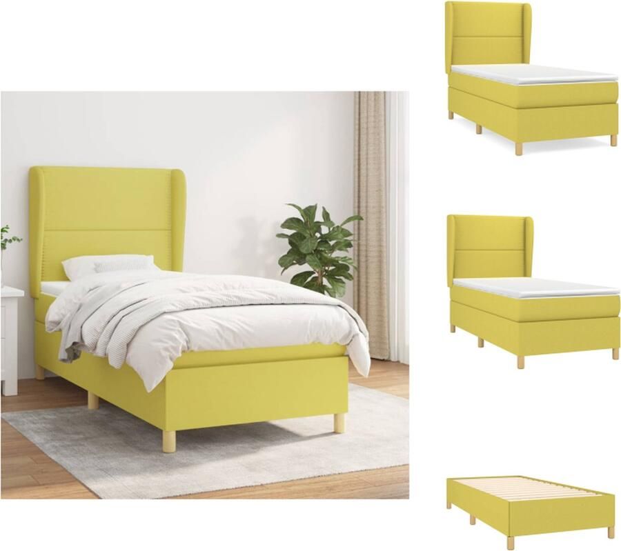 VidaXL Boxspringbed Groen 203x103x118 128 cm Pocketvering Matras 100x200x20 cm Schuim Topmatras 100x200x5 cm Bed