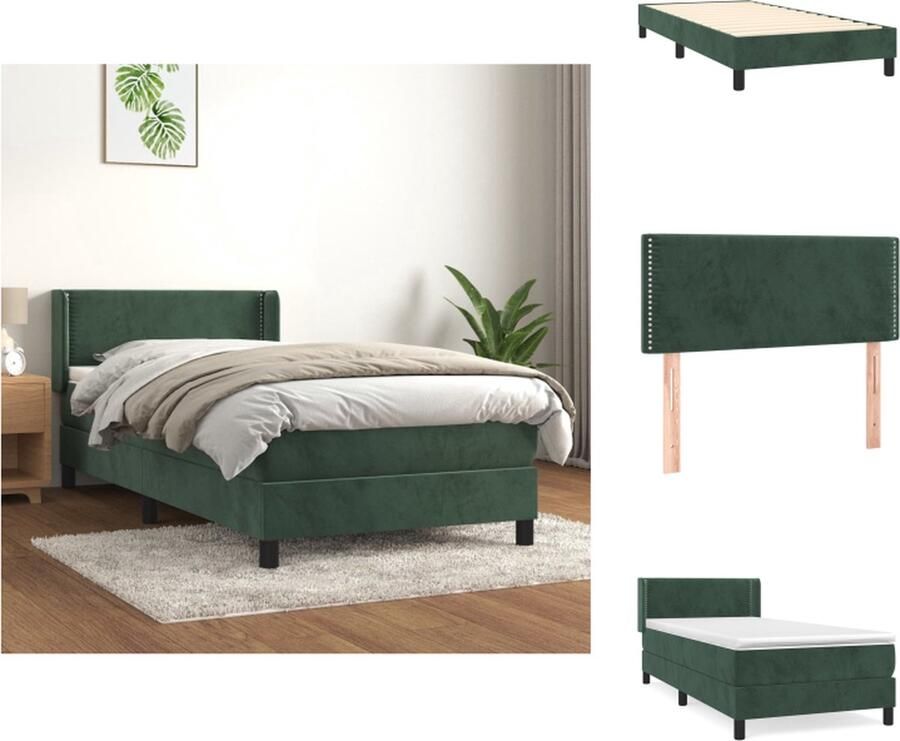 VidaXL Boxspringbed Comfort Bedframe donkergroen 203x93x78 88 cm Pocketvering matras Middelharde ondersteuning Huidvriendelijk topmatras Inclusief montagehandleiding Bed - Foto 4