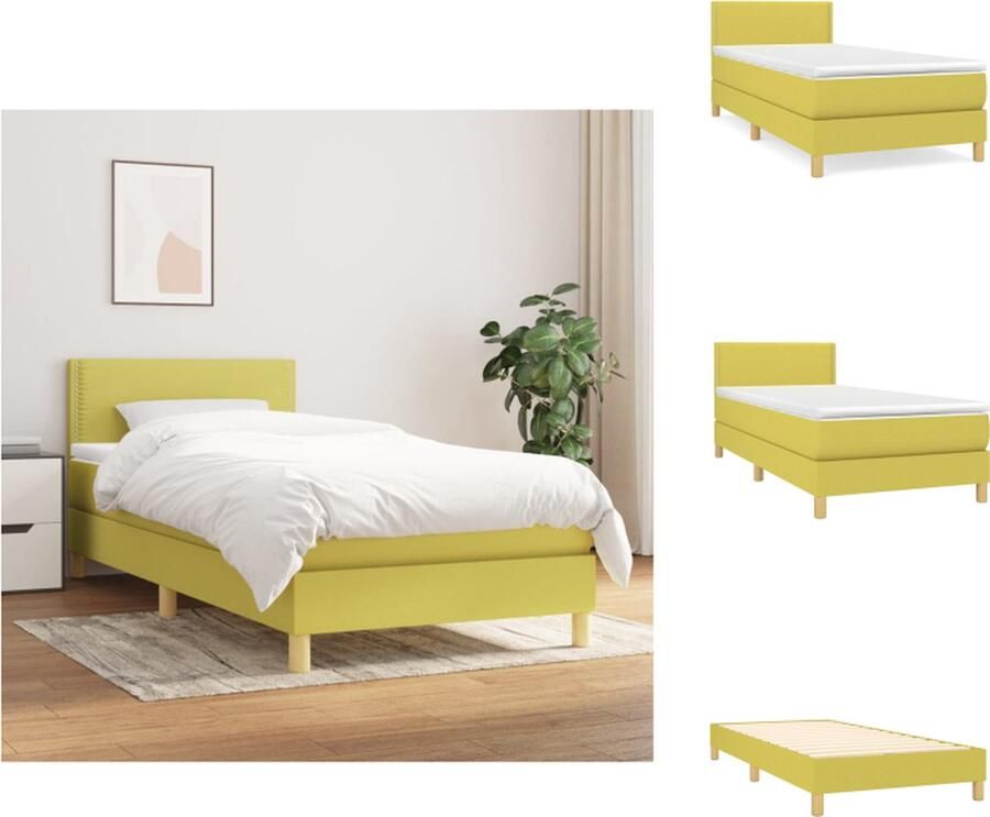 VidaXL Boxspringbed Groen Stof (100% polyester) 203 x 100 x 78 88 cm (L x B x H) Pocketvering matras Middelharde ondersteuning Huidvriendelijk topmatras Inclusief montagehandleiding Bed - Foto 3