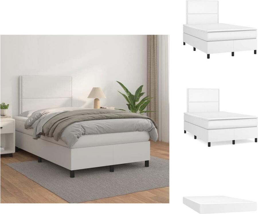 VidaXL Boxspringbed Kunstleer 203 x 120 x 118 128 cm Hoofdbord verstelbaar Pocketvering matras Middelharde ondersteuning Huidvriendelijk topmatras Wit Inclusief montagehandleiding Bed - Foto 2