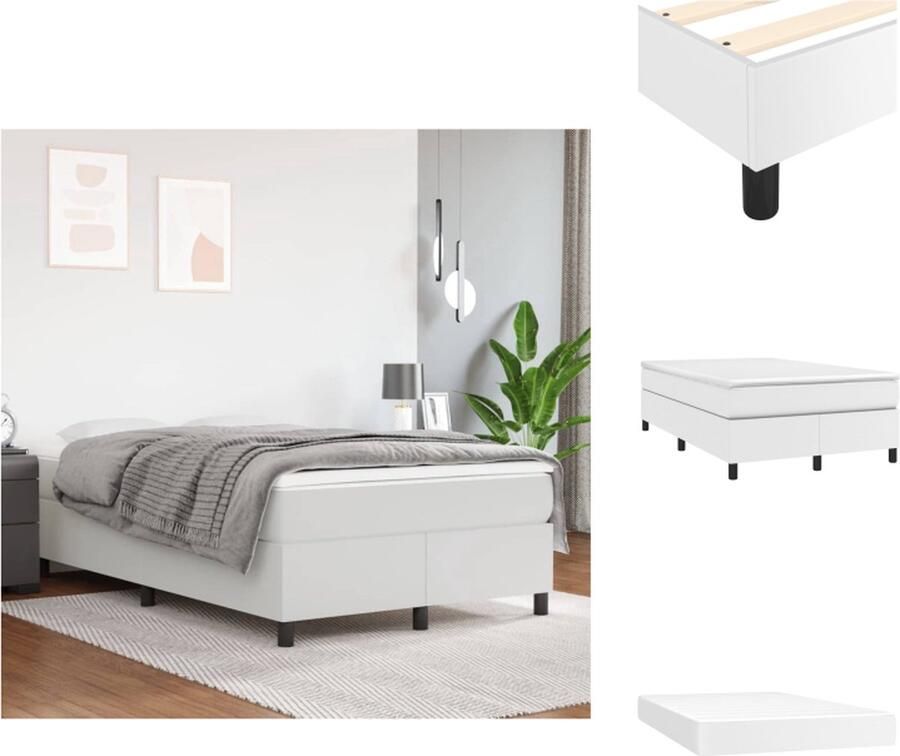 VidaXL Boxspringbed Kunstleer Pocketvering matras Middelharde ondersteuning Huidvriendelijk topmatras Multiplex lattenbodem Wit 203 x 120 x 35 cm Bed - Foto 4