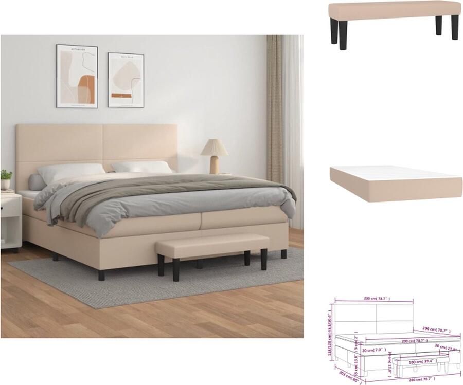 VidaXL Boxspringbed Cappuccino Kunstleer 203x200x118 128 cm Verstelbaar hoofdbord Pocketvering matras Middelharde ondersteuning Huidvriendelijk topmatras Multifunctioneel bankje Bed - Foto 2