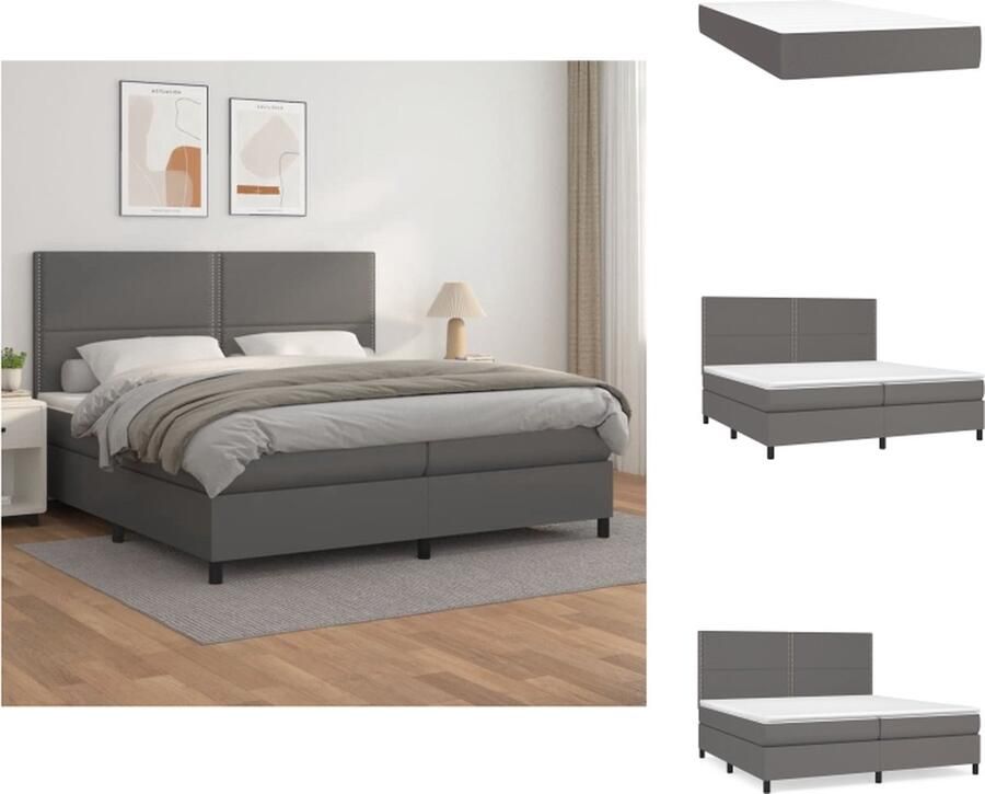 VidaXL Boxspringbed Kunstleer Pocketvering Middelharde ondersteuning 203x200x118 128 Grijs Bed - Foto 3