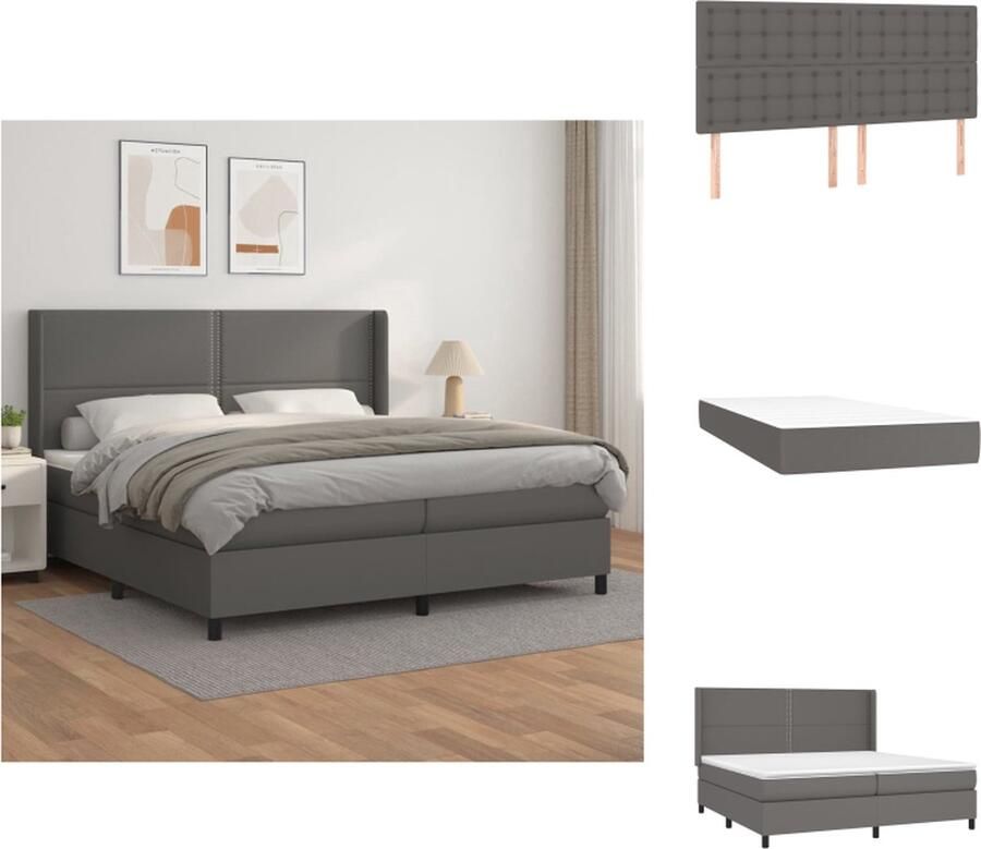 VidaXL Boxspringbed Grijs Kunstleer 203 x 203 x 118 128 cm Verstelbaar hoofdbord Pocketvering matras Middelharde ondersteuning Huidvriendelijk topmatras Bed - Foto 3