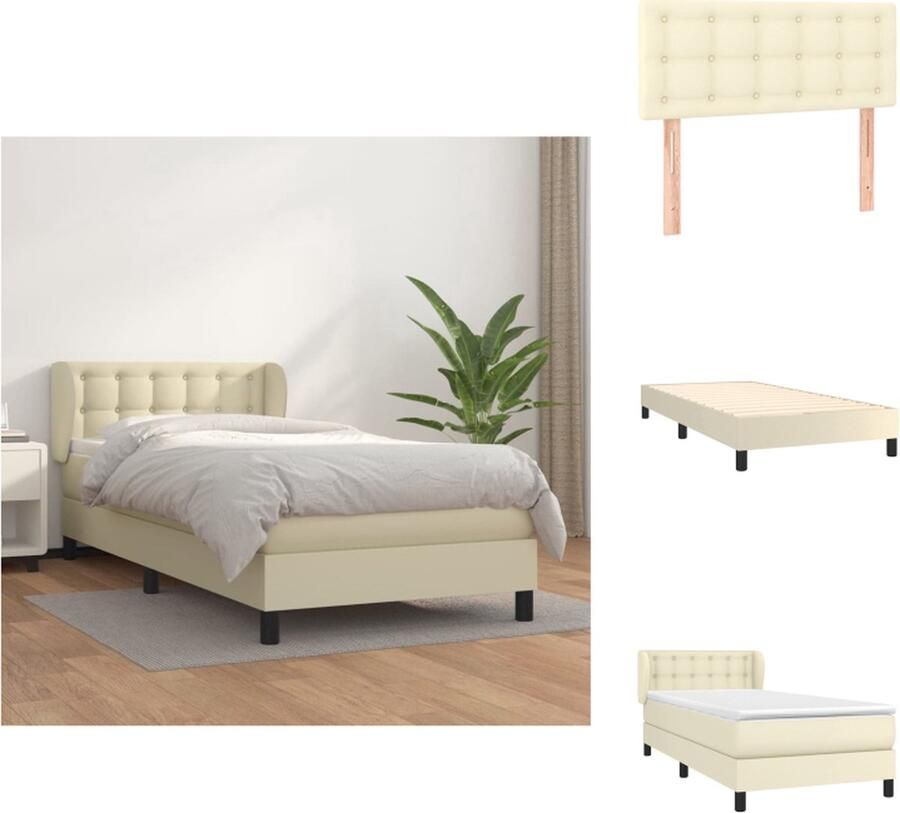 VidaXL Boxspringbed Crème Kunstleer 203x103x78 88 cm Verstelbaar hoofdbord Pocketvering matras Middelharde ondersteuning Huidvriendelijk topmatras Inclusief montagehandleiding Bed