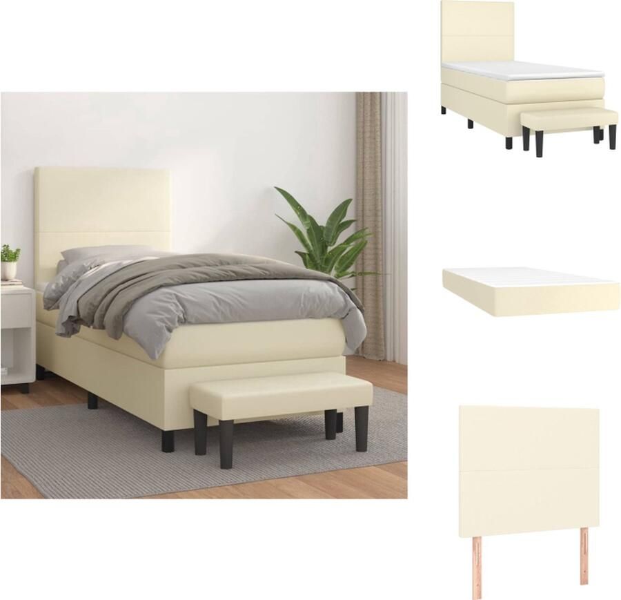 VidaXL Boxspringbed Kunstleer Pocketvering Middelharde ondersteuning Huidvriendelijk topmatras Inclusief bankje Bed