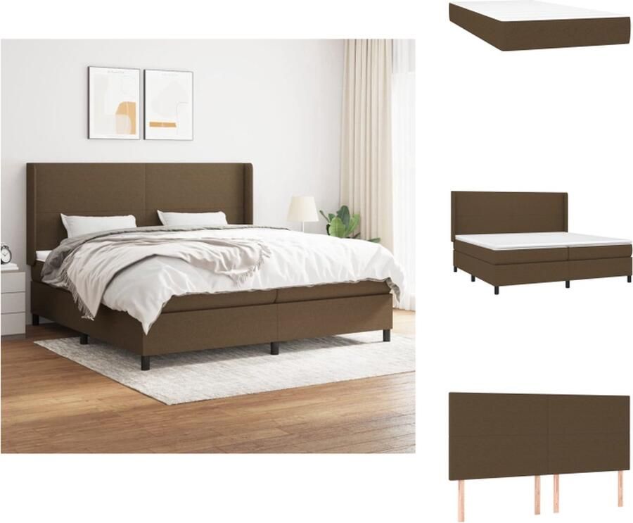 VidaXL Boxspringbed Pocketvering 203x203 cm Donkerbruin Duurzaam Verstelbaar hoofdbord Middelharde ondersteuning Huidvriendelijk topmatras Incl montagehandleiding Bed - Foto 3