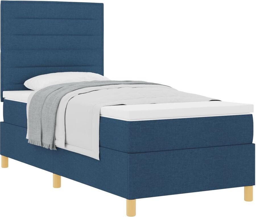 VidaXL Boxspring bed met matras met hoofdeinde Blauw 100 x 200 cm Stof - Foto 2