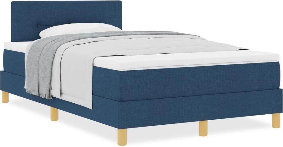 VidaXL Boxspringbed met matras met matras Blauw 120 x 200 cm Stof - Foto 2