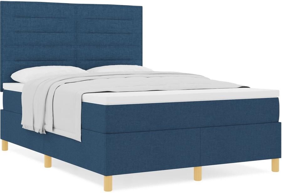VidaXL Boxspring Bed met Matras Blauw 140x200 cm Stof - Foto 2