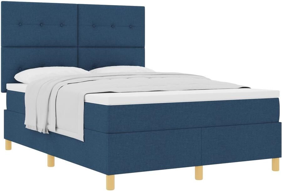 VidaXL Boxspring Bed met Matras Blauw 160x200 cm Stof - Foto 2