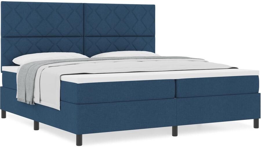 VidaXL Boxspring bed met matras met hoofdeinde Blauw 200 x 200 cm Stof - Foto 2
