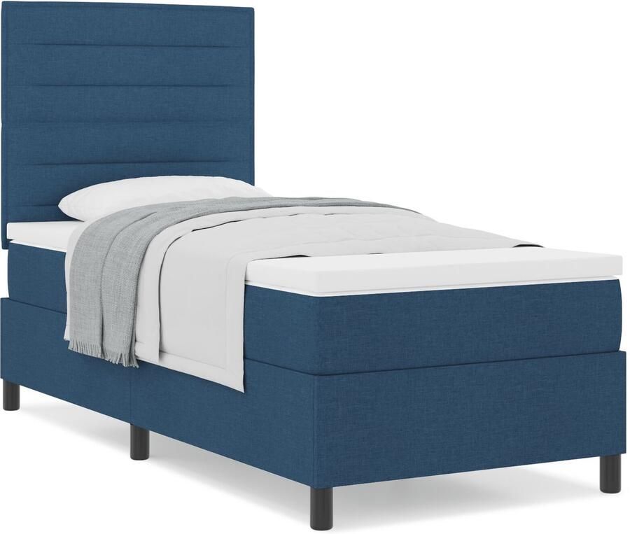 VidaXL Boxspring bed met matras met hoofdeinde Blauw 100 x 200 cm Stof - Foto 2