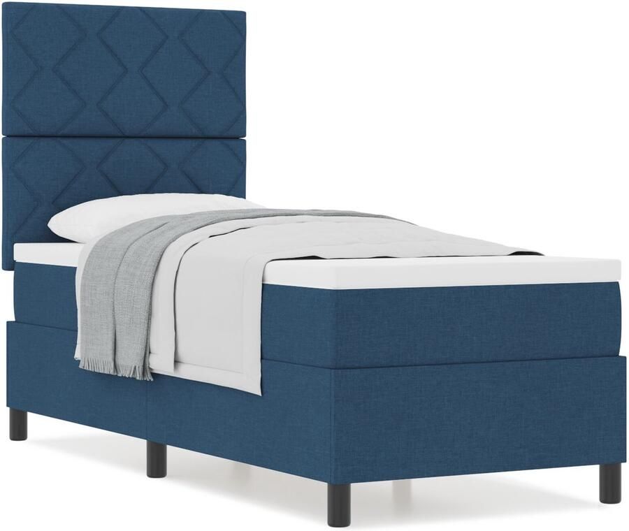 VidaXL Boxspring bed met matras met hoofdeinde Blauw 80 x 200 cm Stof - Foto 2