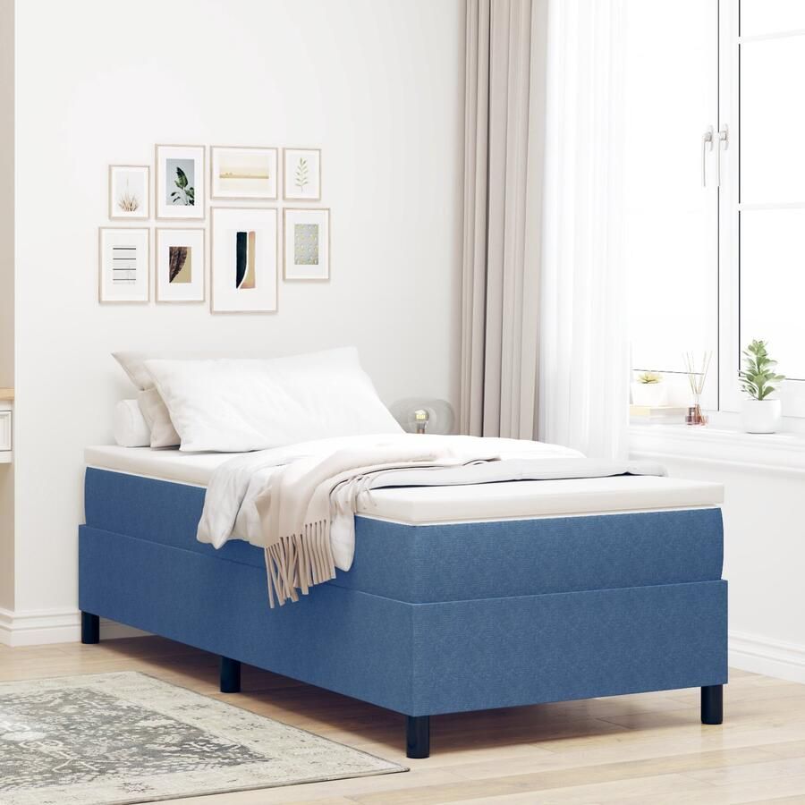 VidaXL Boxspring bed Blauw en Wit 203 x 100 x 60 cm Katoenen stof