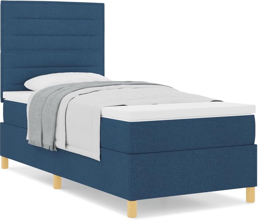 VidaXL Boxspring bed met matras met hoofdeinde Blauw 90 x 200 cm Stof - Foto 5