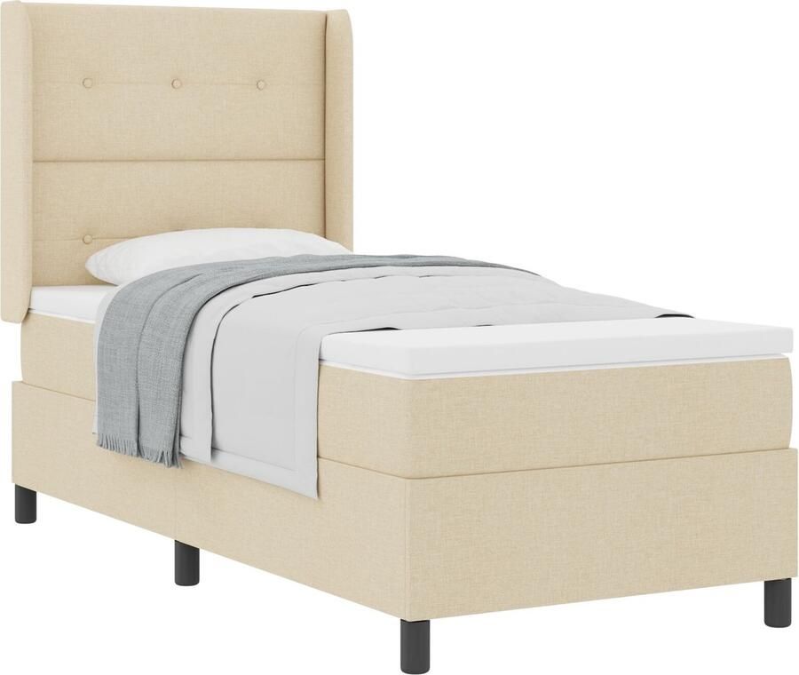 VidaXL Boxspring Bed met Matras Taupe 80x200 cm Stof Set van 5 Crème - Foto 2