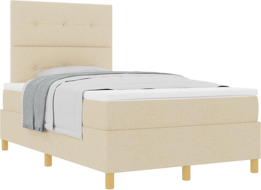 VidaXL Boxspring Bed met Matras Crème 120x200 cm Stof - Foto 2