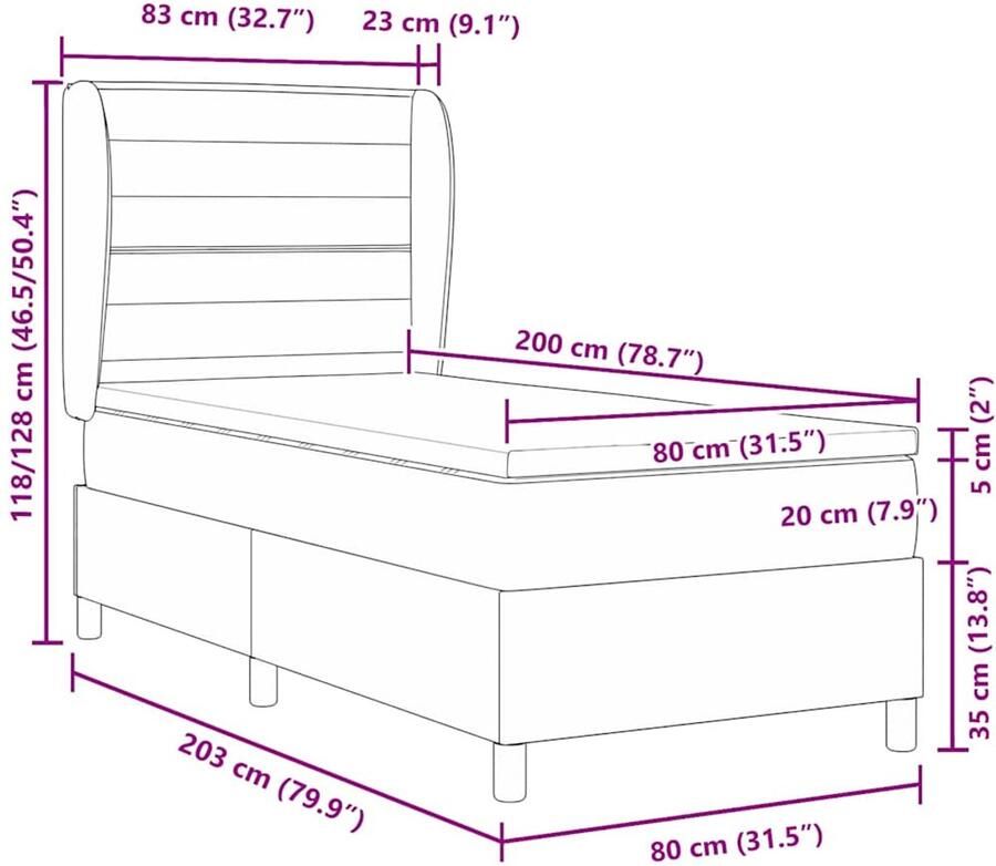 VidaXL Boxspringbed met matras met matras Lichtgrijs 80 x 200 cm Stof - Foto 2