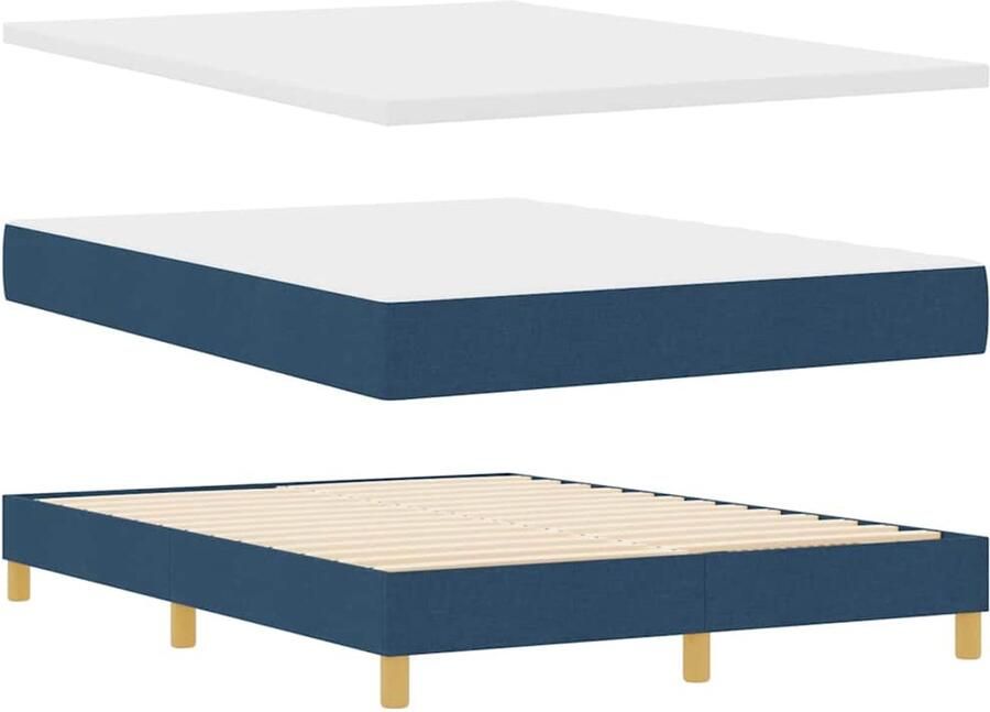 VidaXL Boxspringbed met Matras Crème 90x200 cm Stof Blauw 140 x 190 cm