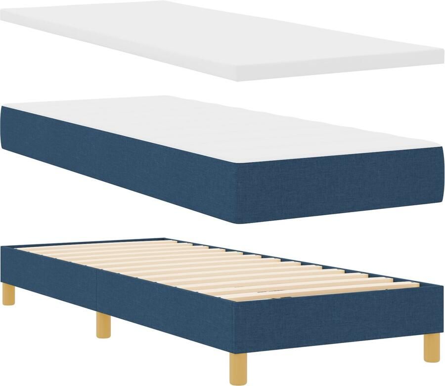 VidaXL Boxspringbed met Matras Crème 90x200 cm Stof Blauw 80 x 200 cm